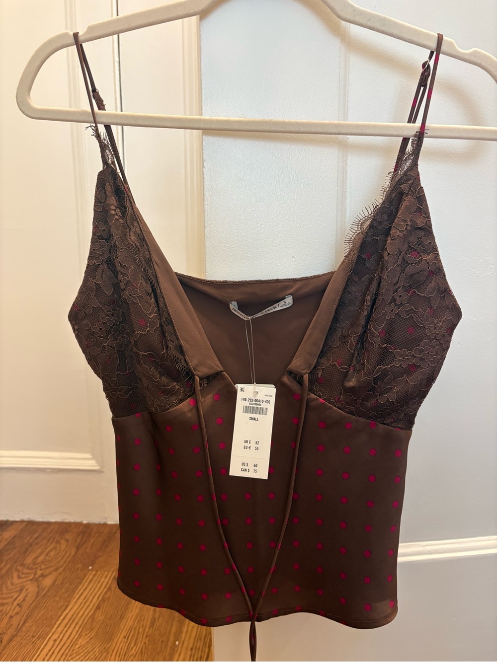 Abercrombie & Fitch Brown Lace-Trim Polka Dot Cami with Red Dots - Picture 2 of 2